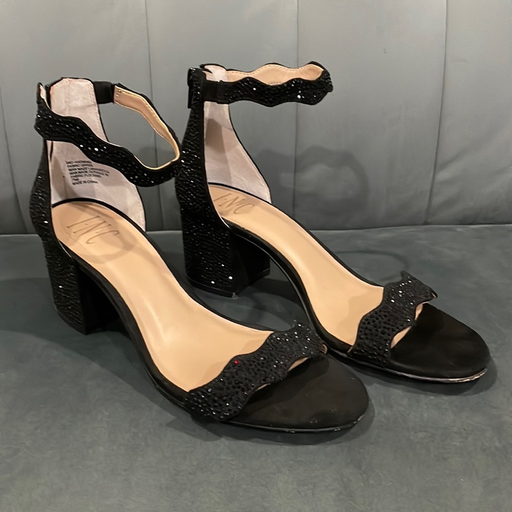 I•N•C heels, Size: 7.5US Women, Color:Black Glitter Gemstones (used)